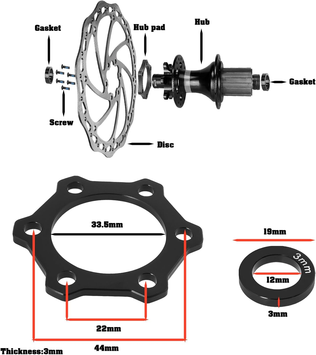 OTOTEC 1 Set of Bike Hub Adapter Disc Brake Bicycle Brake Disc Conversion Base Compatible with Boost Hub Conversion Bicycle - Front, Thickness: 5Mm image number 7