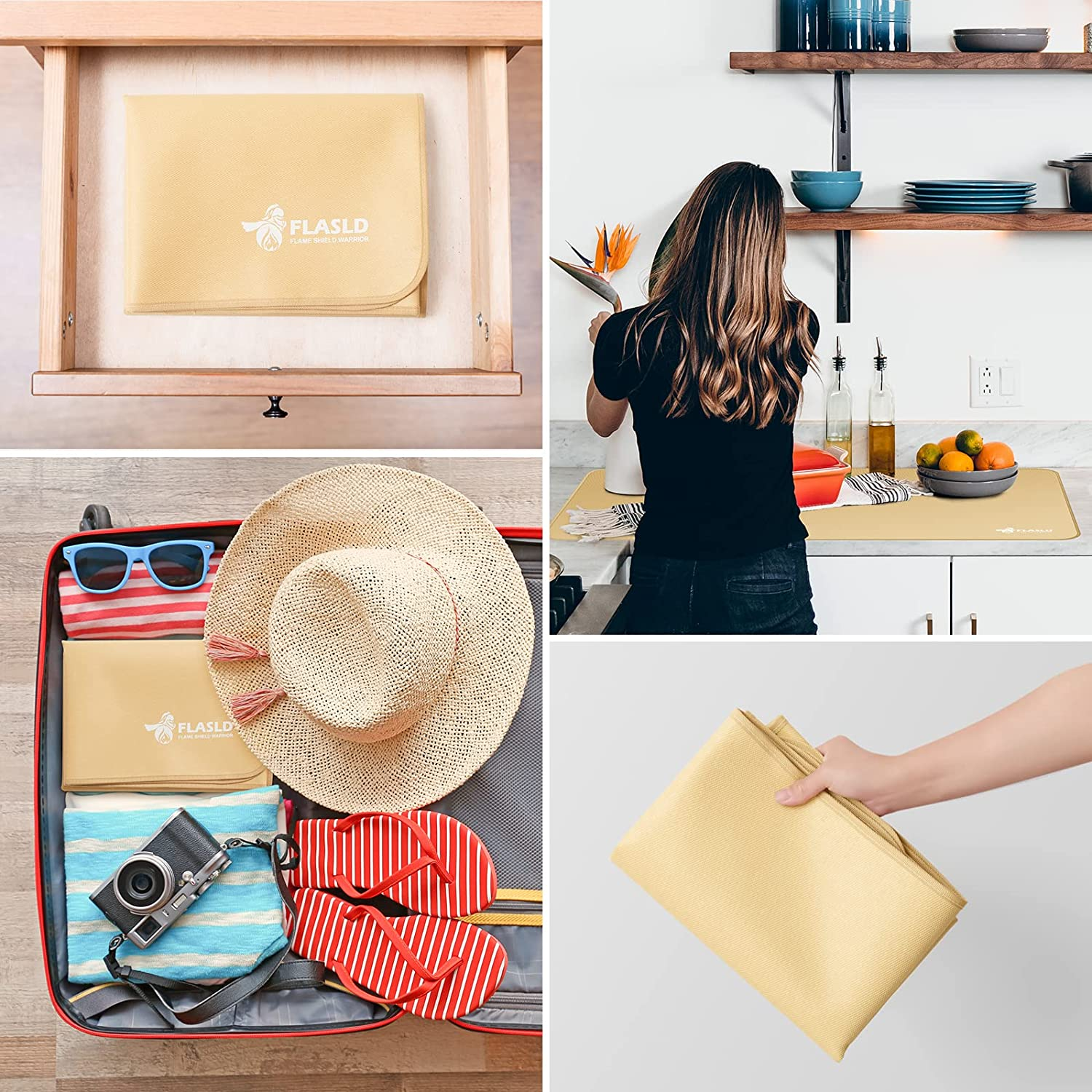 FLASLD Fire Resistant Rugs for Fireplace, Grill and Stove, 24 X 42 Inches under the Grill Protective Deck and Patio Mat, Easy to Clean and Reusable Fire Pit Mat, Khaki image number 5