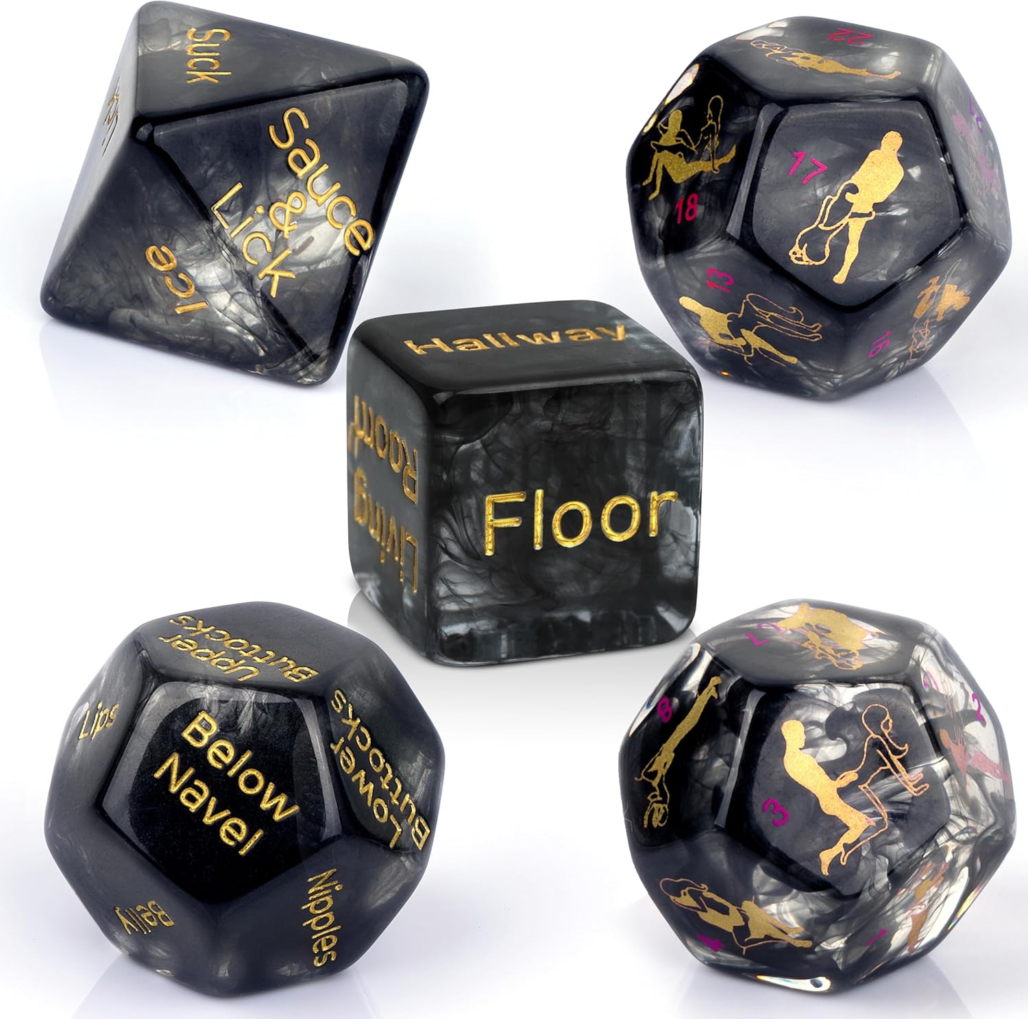 Larger Sized, Sex Dice Games for Adults Couples, Date Night Dice, 96 Foreplay Suggestions, 36 Sexual Positions, 6 Location Options = 20,000+ Sexual Scenarios...Black Marble image number 6