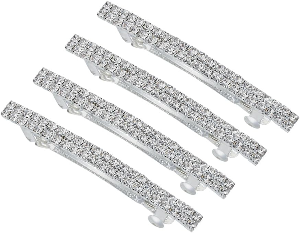 4 Pack Sparkly Rhinestone Hair Clips, Crystal Hair Clips, French Bridal Hair Clips, Small Sparkle Hair Clips, Silver Wedding Hair Pins for Women and Girls image number 3