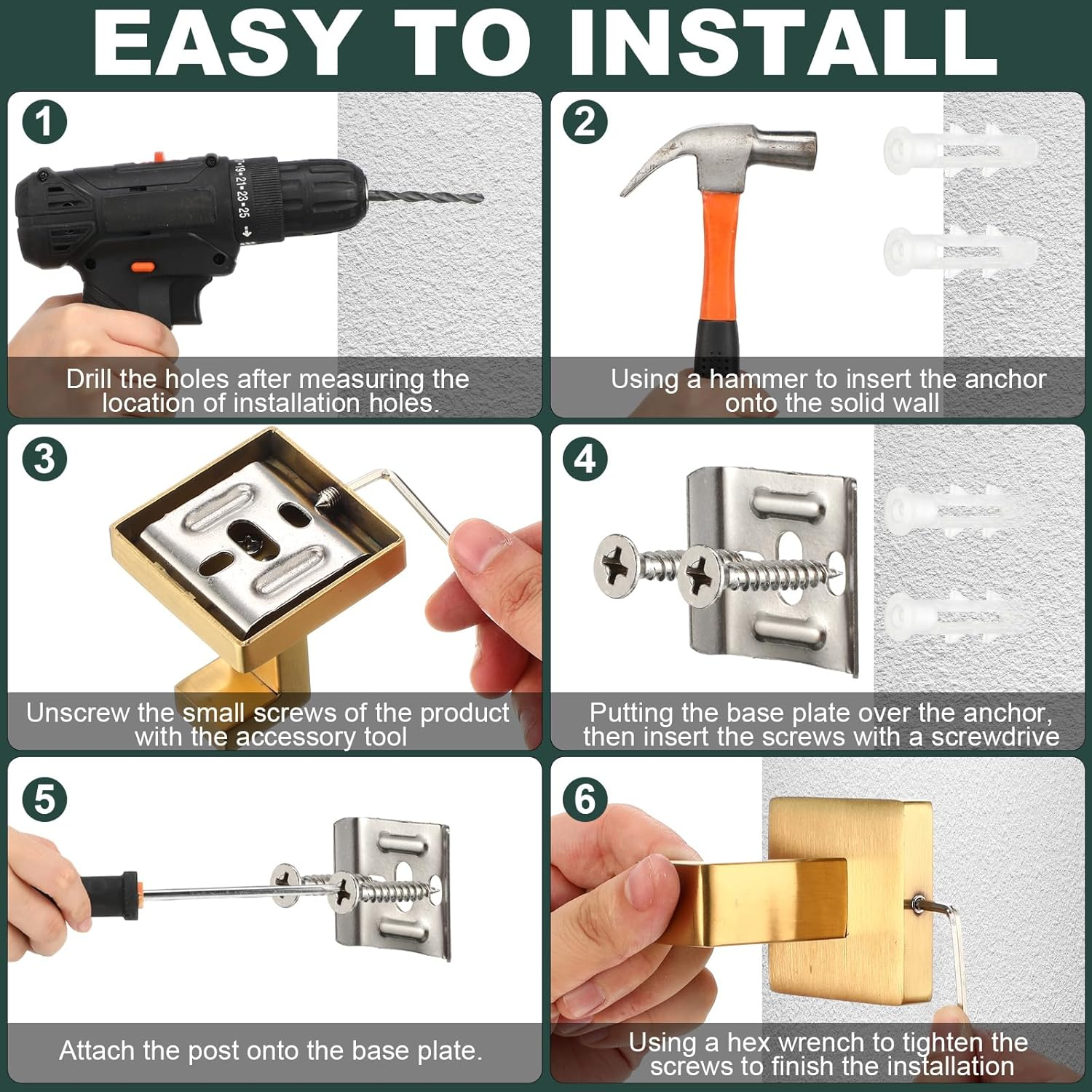 Gisafai 15 Pcs Bathroom Hardware Accessories Set, 23.6 Inch Bath Towel Bar Kit, Stainless Steel Bathroom Hardware Set, Towel Racks for Bathroom Wall Mounted (Brushed Gold)