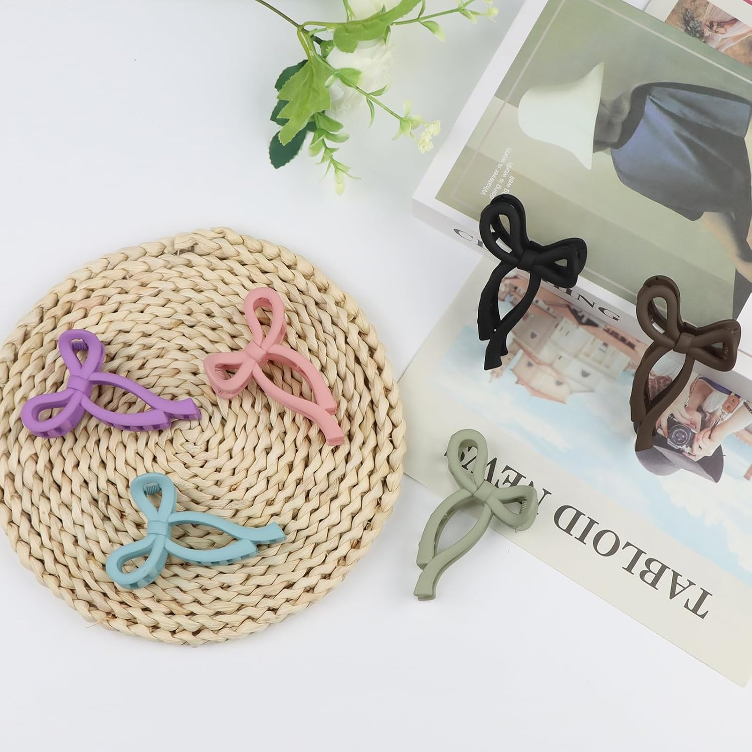 QEEYON Large Hair Claw Clips for Thick and Thin Long Hair 3.94 Inch(10 Cm) Pack of 6 Matte Bow Claw Clips for Women Fashion Hair Styling Accessories Hair Clips image number 4
