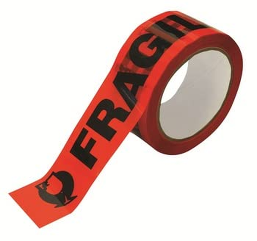 (12 Rolls) Fragile Packing Tape 48Mm X 75 Metres Sticky Packaging Tape Red Black Printed 45Um