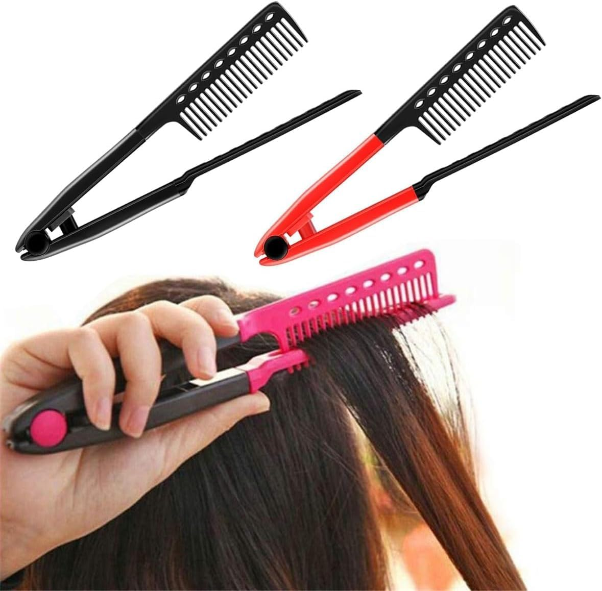 V-Shaped Straight Comb, 2Pcs Flat Salon Hair Brush Styling Comb, DIY Straightening Iron, Color A