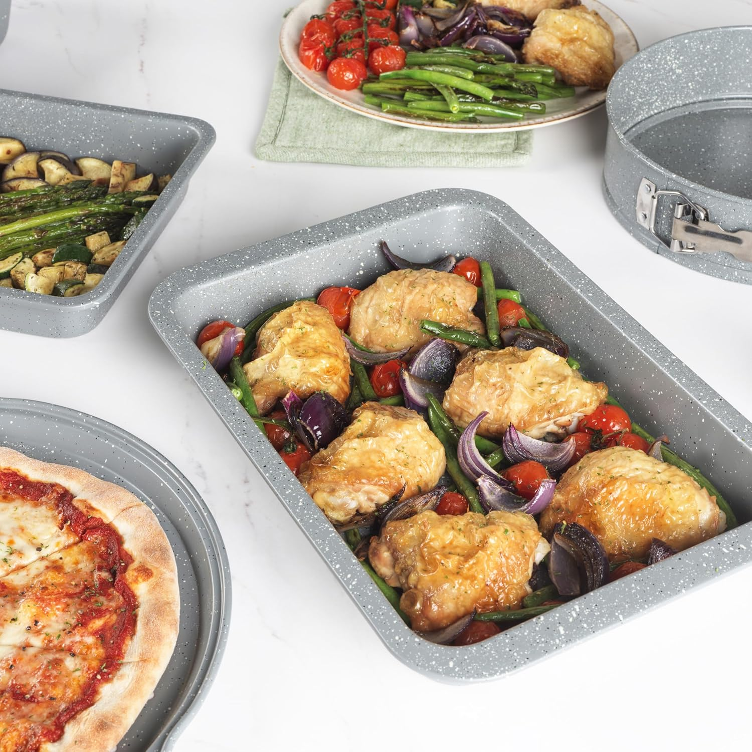 Salter BW02774G Marblestone Roasting Tin &ndash; 36Cm Non-Stick Roaster, Lightweight Carbon Steel, Easy Wipe Clean, High Side Rectangular Roasting Tray, Oven Safe to 220&deg;C, PFOA Free, Deep Baking Pan image number 3