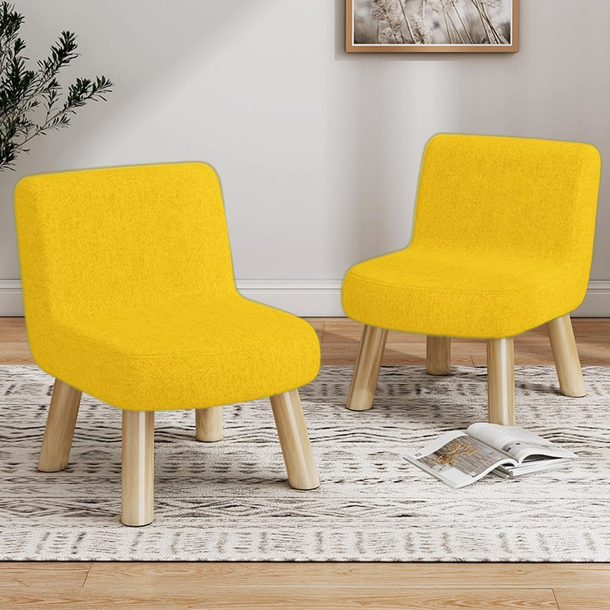 AIMALL Small round Stool, Solid Wood Fabric Shoe Changing Stool for Living Room, Creative Low Bench, Cyber Popular Coffee Table, Lazy Sofa Stool, Available in 6 Colours - Dark-Grey image number 3