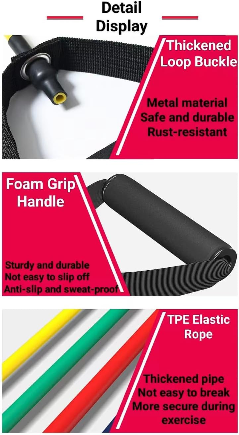 Pilates Single Resistance Bands, Workout Bands with Handles and the Exercise Bands with Door Anchor, Suitable for Resistance Training, Physical Therapy, Home Workouts, Boxing Training image number 3