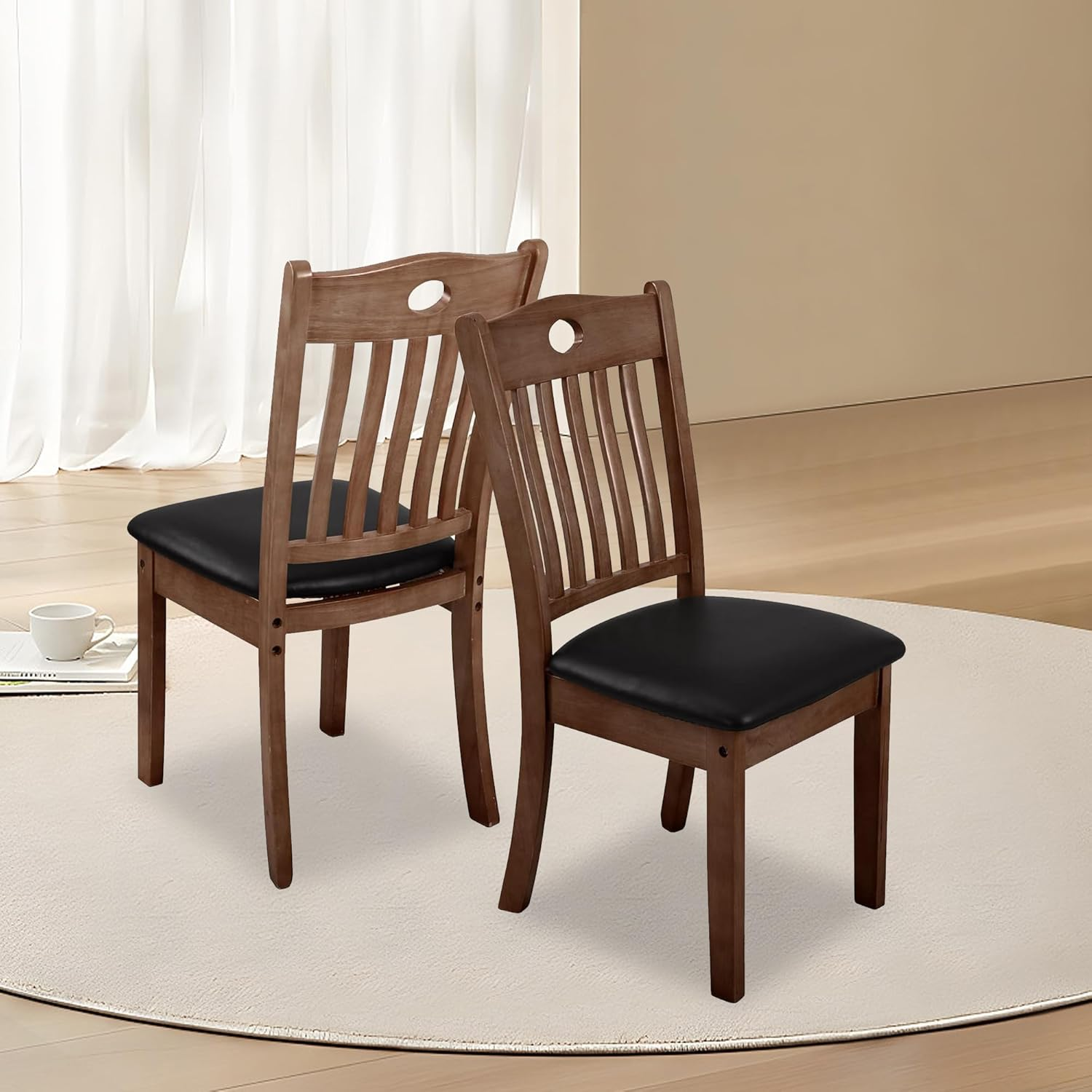 6 PCS PU Leather Dining Chair Seat Covers, Waterproof Stretch Chair Slipcovers, Seat Protectors for Kitchen & Dining Room Chairs (Black) image number 2