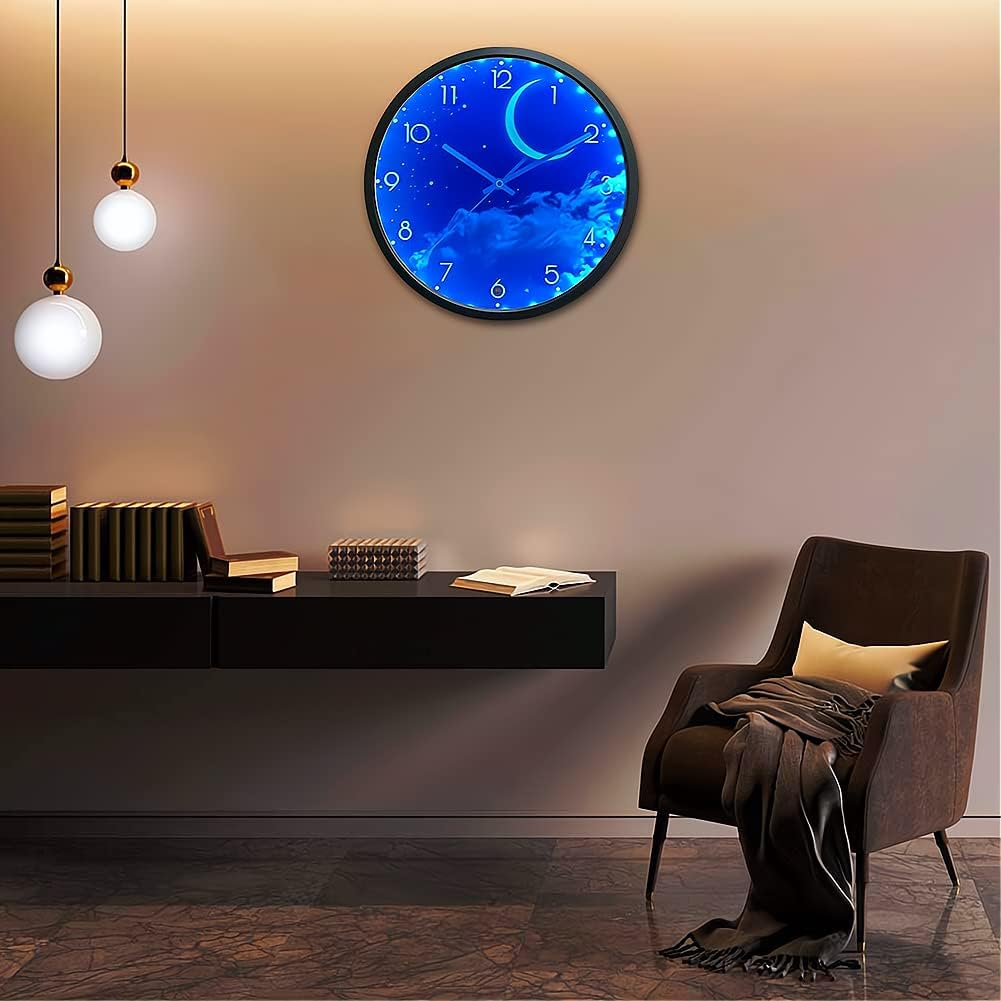 OCEST 12 Inch Night Light Wall Clock for Bedroom, Silent Battery-Operated Wall Clock Glow in the Dark for Living Room/Kitchen, Large Digital Display Kids Birthday Present-Moon image number 6