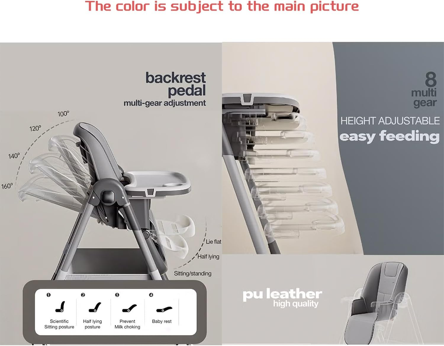 4 in 1 Baby High Chair for Dining & Feeding &ndash; Adjustable Toddler Highchair with 4 Wheels, Foldable & Portable Design, Bpa-Free Tray, Safe 5-Point Harness, Suitable for 6 Months to 6 Years image number 5