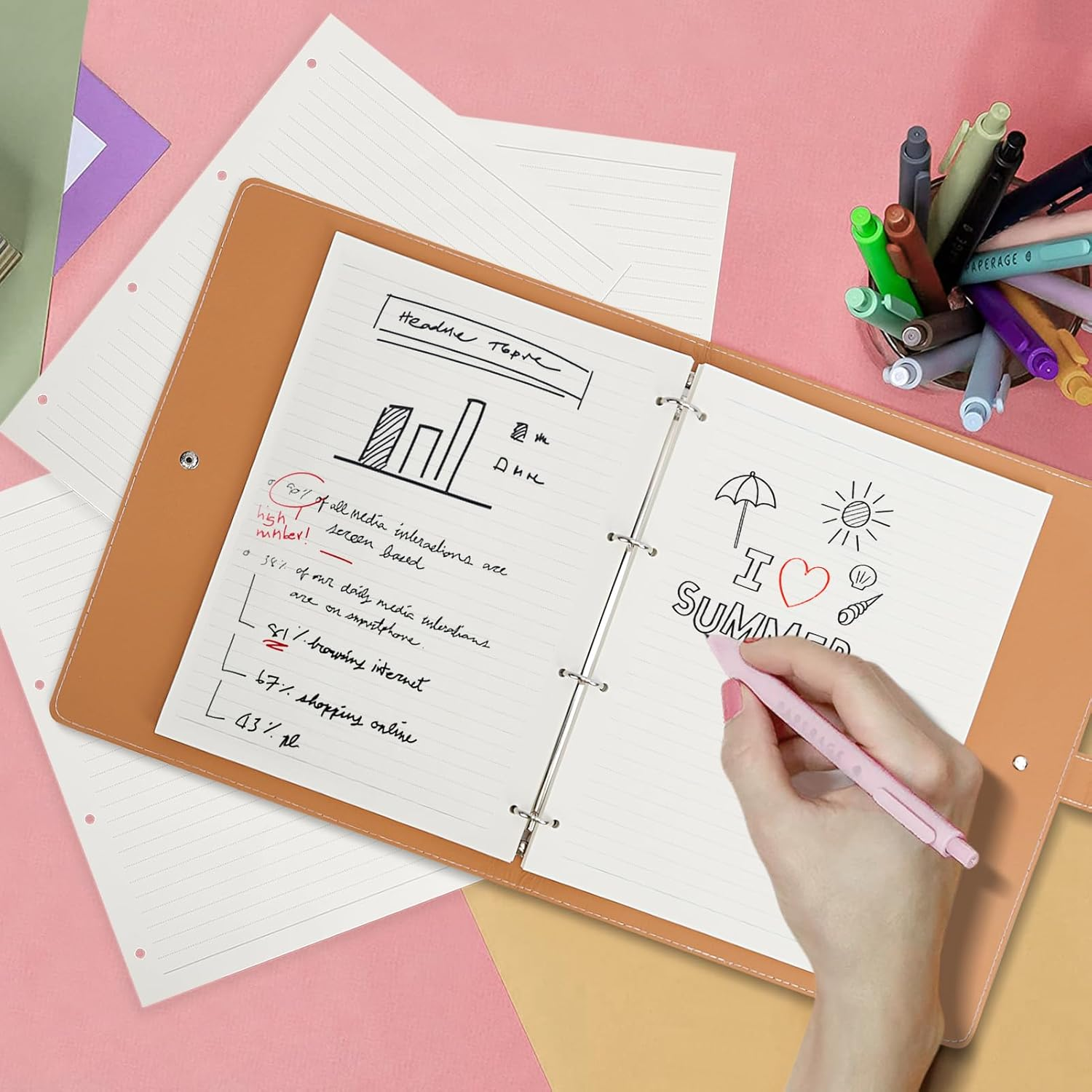 Songaa A4 Refill Paper [3 Packs] - 100GSM Thick Refill Paper, 135 Sheets (270 Pages) Refillable Paper 4-Hole Filler Inserts Loose Leaf Paper for 4 Ring Binder Folder Refillable Notebook (Lined Paper) image number 4