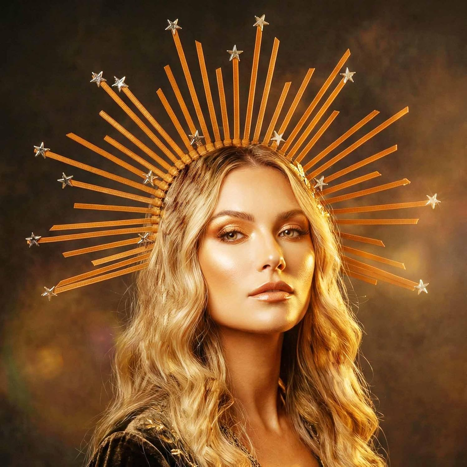 Fashband Mary Halo Crown Headband Gold Star Sunburn Headdress Goddess Carnival Costume Hair Accessories for Women image number 4