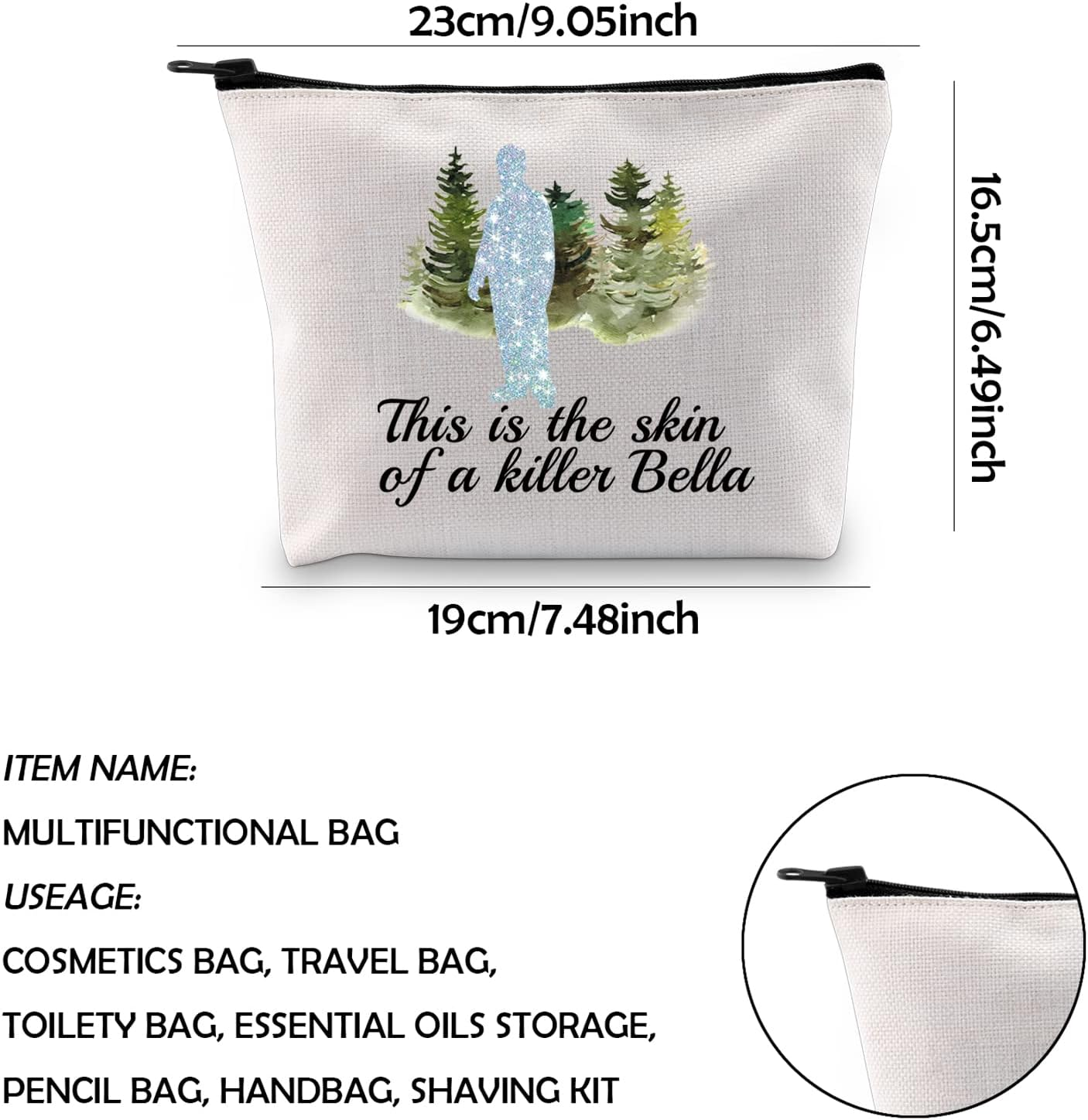 WCGXKO Movie Show Inspired Gift This Is the Skin of a Killer Bella Zipper Pouch Makeup Bag for Fans, This Is the Skin, Zipper - This Is The Skin Tote image number 3