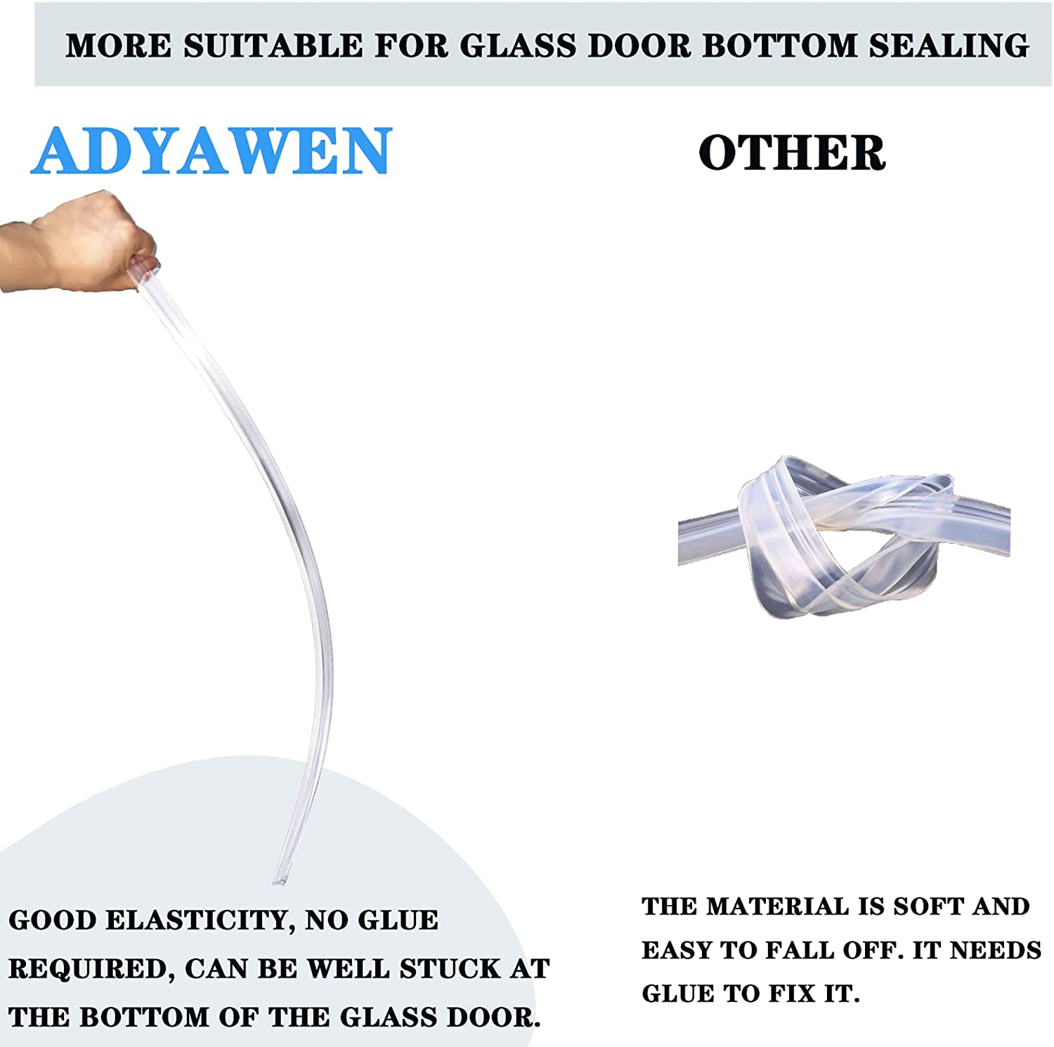 ADYAWEN 2-Pack Frameless Shower Door Bottom Seal &ndash; Stop Shower Leaks and Create a Water Barrier,Shower Door Seal 12Mm. (2-Pack 1/2''X 39&rdquo;) image number 5