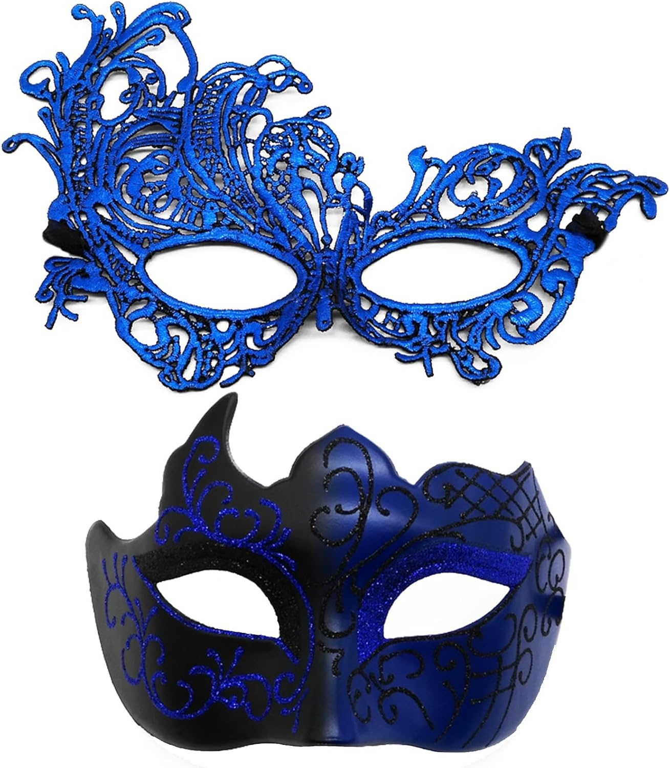 Masquerade Mask for Couples Lace Eye Mask Venetian Carnival Halloween Mask Party Ball Prom Mask Costume Mardi Gras 2Pack - Black And Red image number 5