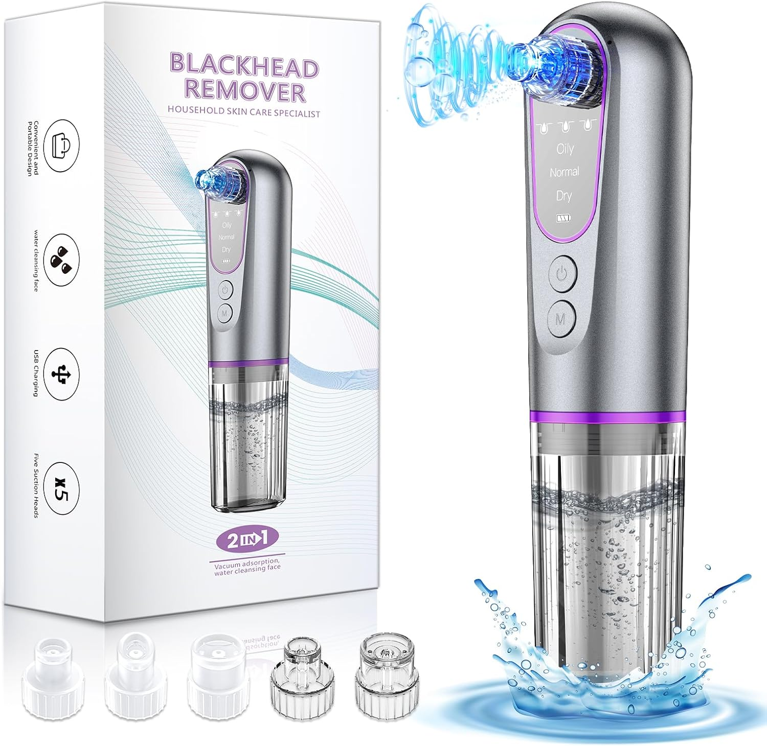 Blackhead Remover, Pore Cleaner, Euakee Vacuum Suction, Blackhead Suction, Pore Cleaner, 5 Suction Heads, 3 Modes, USB Charging Facial Cleaning, Picke Vacuum, Acne Remover, Device Blackhead Remover image number 2