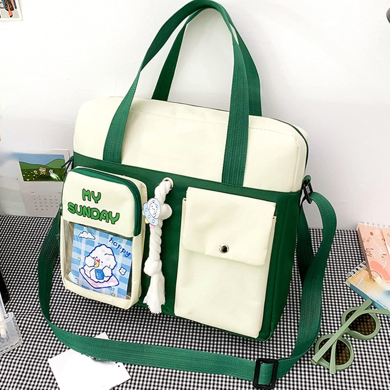 Aobiono Kawaii Backpack with Cute Pins Anime Japanese Ita Bag Aesthetic Handbag Shoulder Tote Messenger Crossbody JK Uniform image number 1