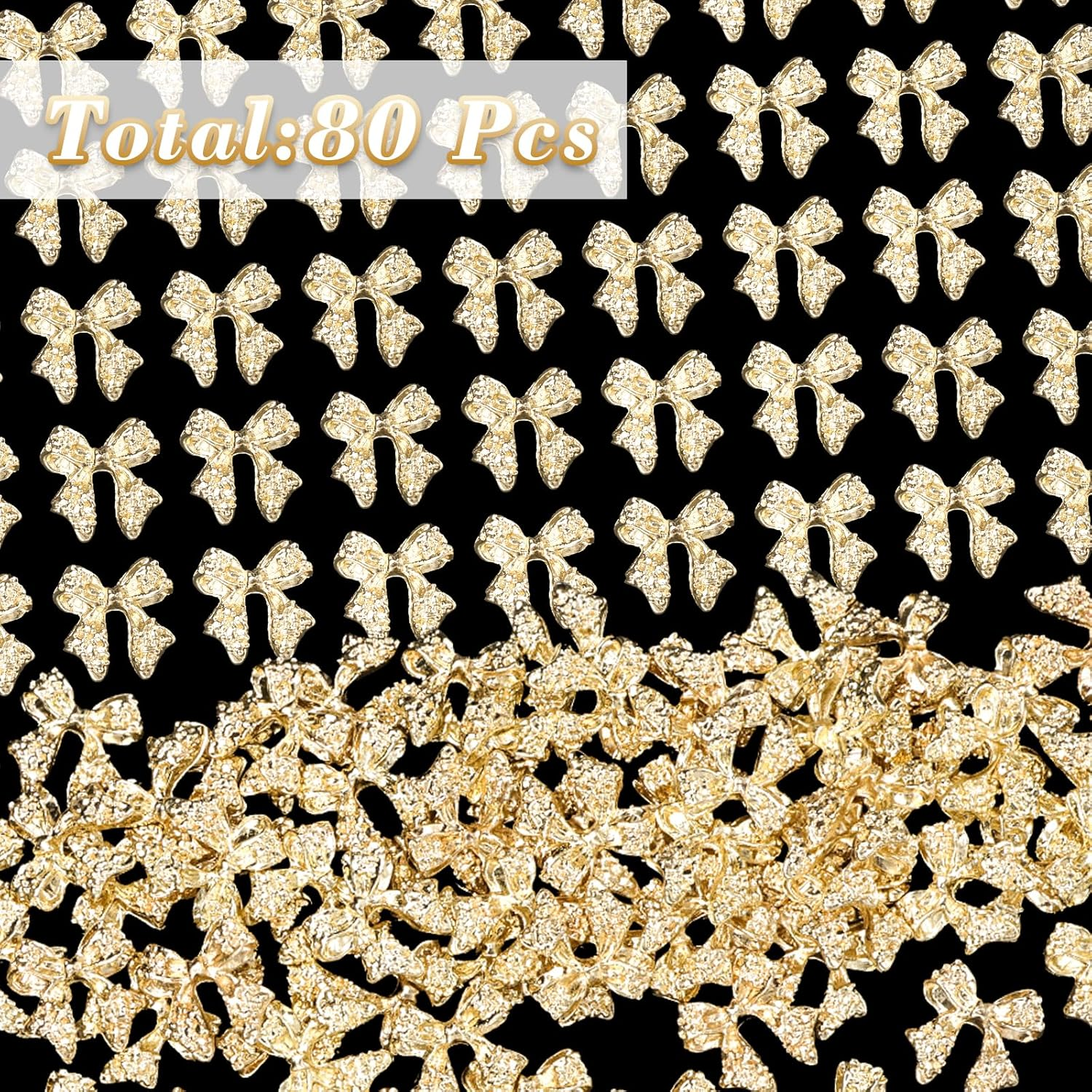 80 Pcs 3D Bow Metal Nail Charm, Gold Nail Bows Charms for Alloy Nails, Luxury Shiny Bows Nail Jewelry Charms, Luxury Cute Bows for Nail Art Accessories Design DIY Crafts image number 6