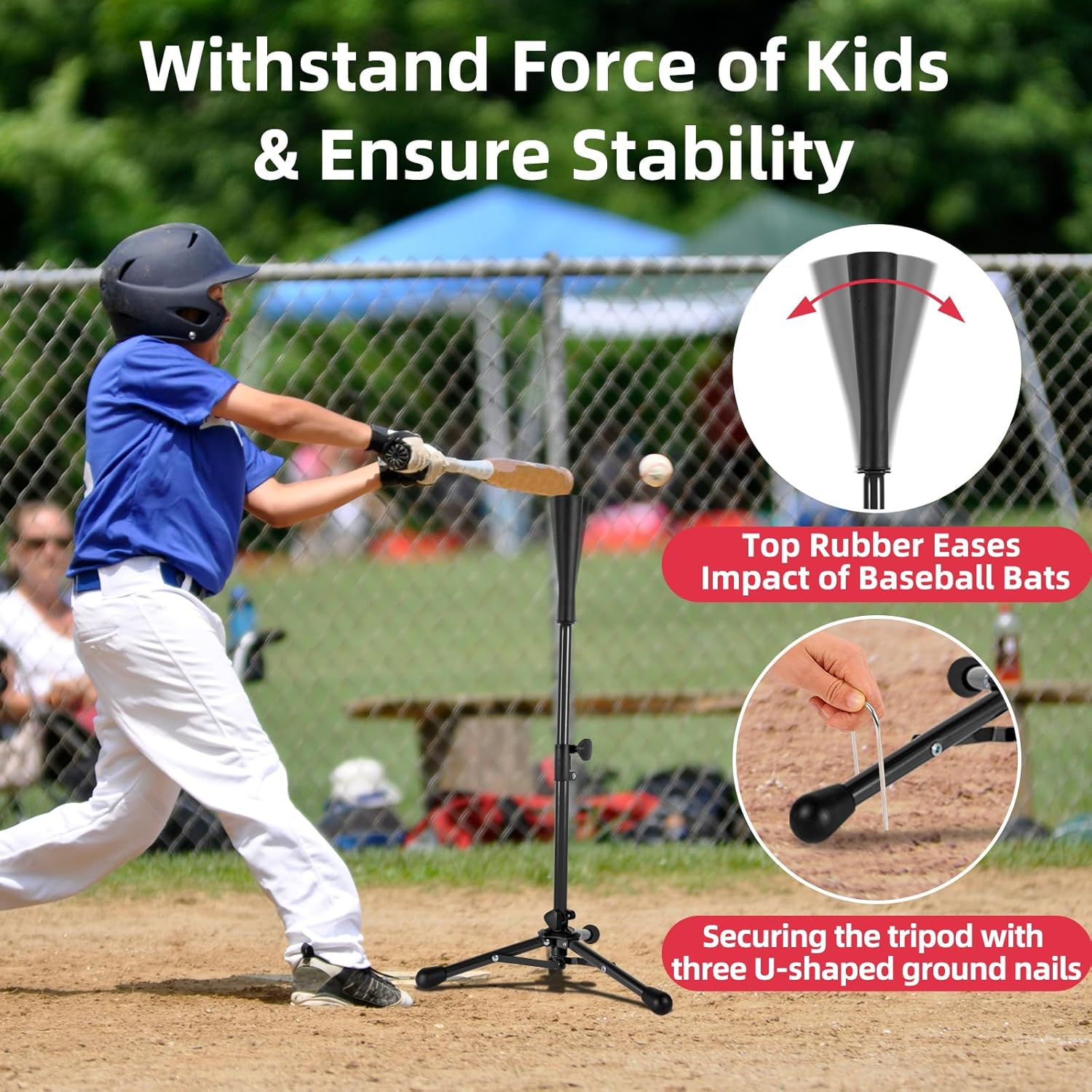 Wiseek Kids Baseball Tee, 20.87 to 31.29 Inches Batting Tees for Baseball with Carry Bag, Portable Stable Baseball Tees for Hitting, Tripod Tanner Tee for Baseball Practice Stand Aged 3-8 Years image number 2