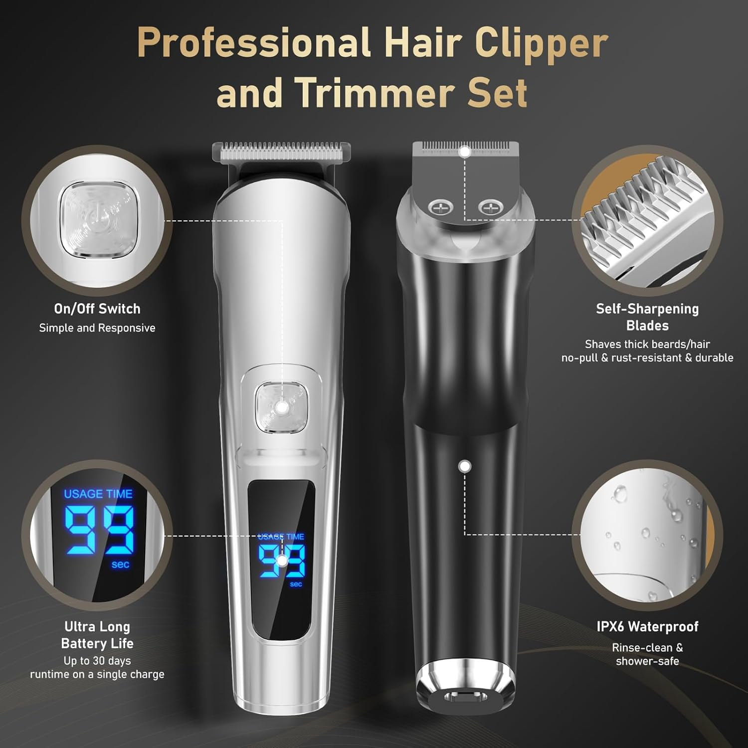 Beard Trimmer - 11In1 Nose Hair Trimmer for Men, Electric Shaver Razor Grooming Kit for Body, Face & Manscape, Waterproof Cordless Mens Rechargeable Clippers, for Dad Him Husband Father image number 2