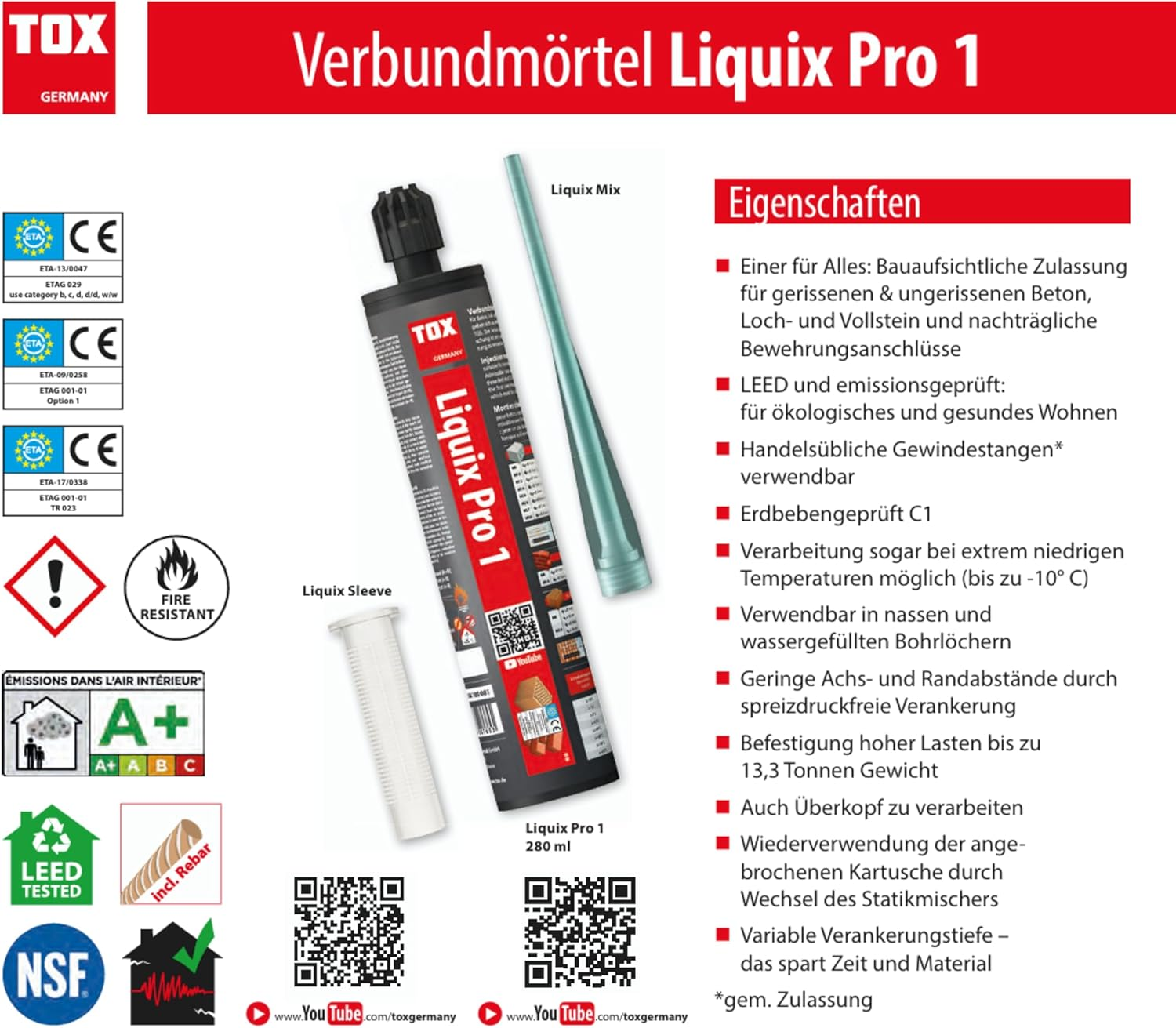 Heavy Duty Mounting Set with Approval: 10 X 10 X 130 Mm Anchor Rods Gvz. + 1X Liquix Pro 1 + 10X 16 X 85 Mm Sieve Sleeves, Mounting Kits M6-M16 (Galvanised Steel, M10 X 130 Mm) image number 2