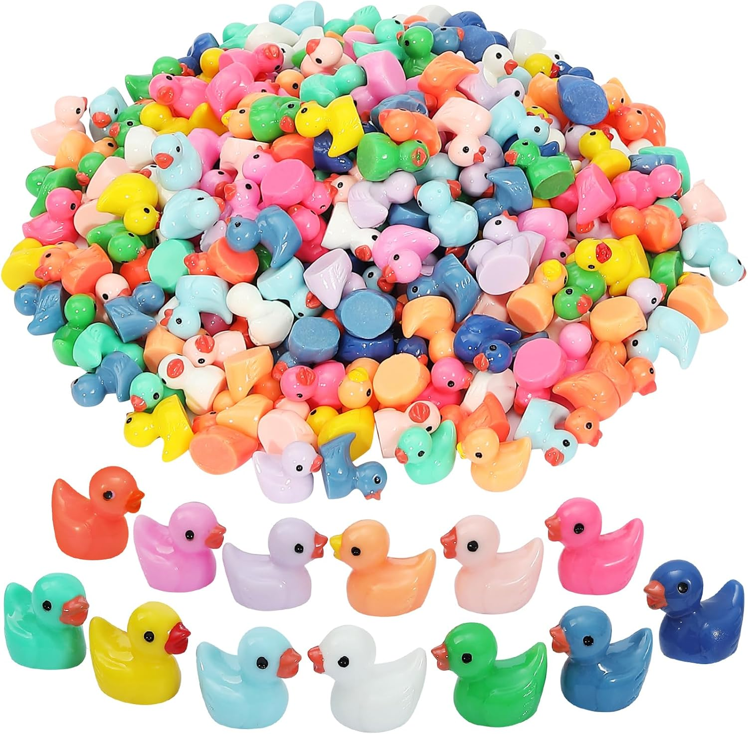 130 Pcs Mini Ducks,Bulk Multicolor Resin Duck Figurines for Miniature Landscape Garden Aquarium Potted Ornament Accessories Home Hide Prank Game Dollhouse Decor Office Decompression School Activity image number 1