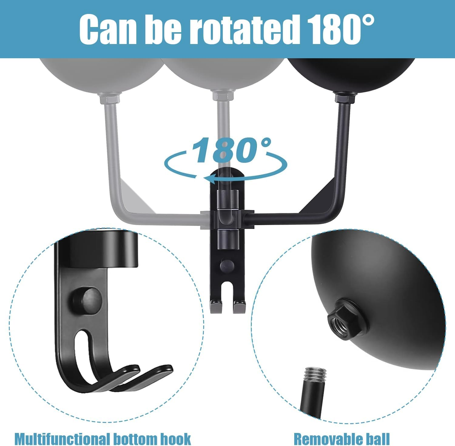 180&deg; Motorcycle Helmet Rack, Helmet Storage Hook, Rotatable, Metal Wall Mount. Helmet Holder Bike, Suitable for Motorcycle Bicycle Helmets, Hats, Baseball, Football Helmets image number 4