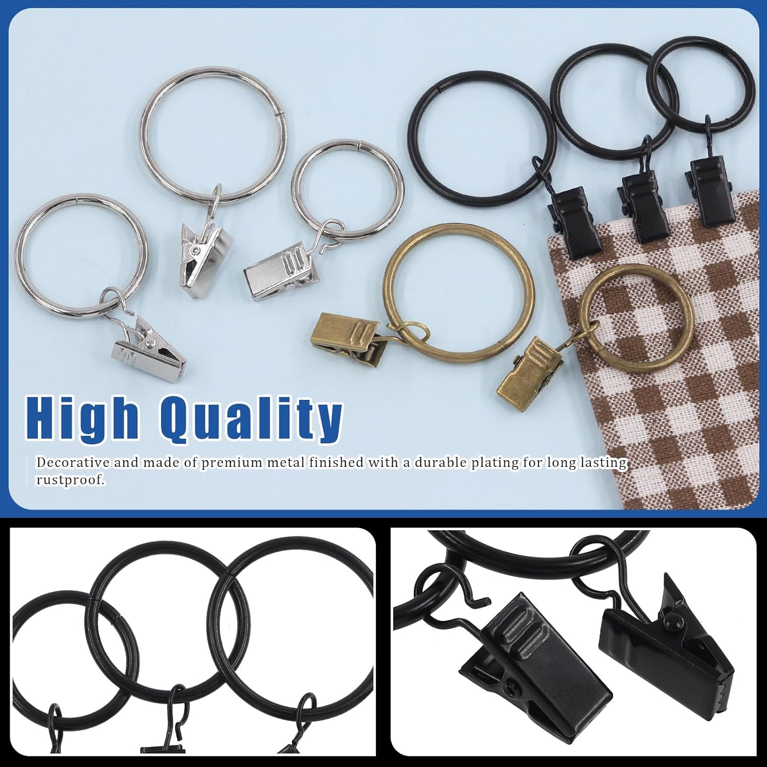 Glarks 40Pcs 25Mm/1 Inch Bronze Curtain Rings with Clips, Rustproof Metal Drapery Curtain Hanging Rings with Drapery Clips, Decorative Curtain Rod Clips Rings Hangers for Window Door Shower Curtain image number 3