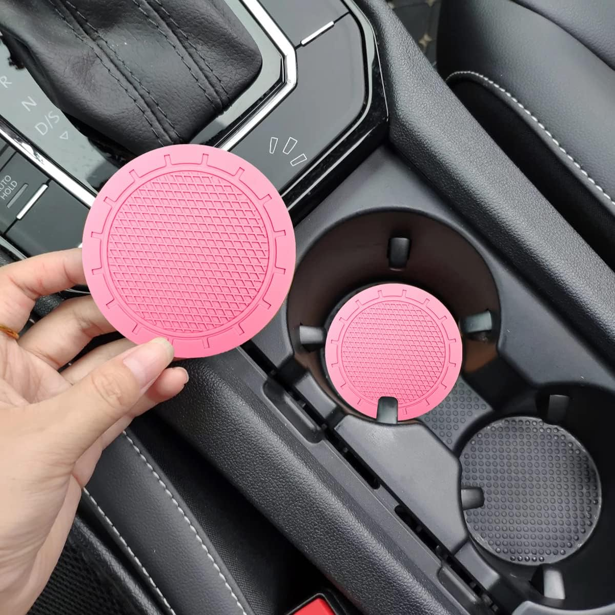 Cup Holder Coaster, 4 Pack 2.75 Inch Diameter PVC Non-Slip Universal Insert, Durable Car Accessory for Most Interiors, Suitable for Women and Men - Pink - Blue image number 4