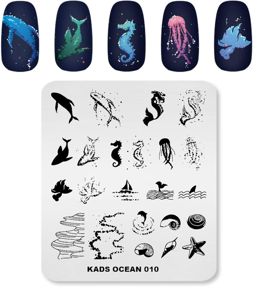 Alexnailart Nail Art Stamping Plates Image Template with Ocean Mermaid Shell Jellyfish Beach Patterns for Nail Design Manicure Print DIY Nail Design Nail Polish Transfer Tools image number 6