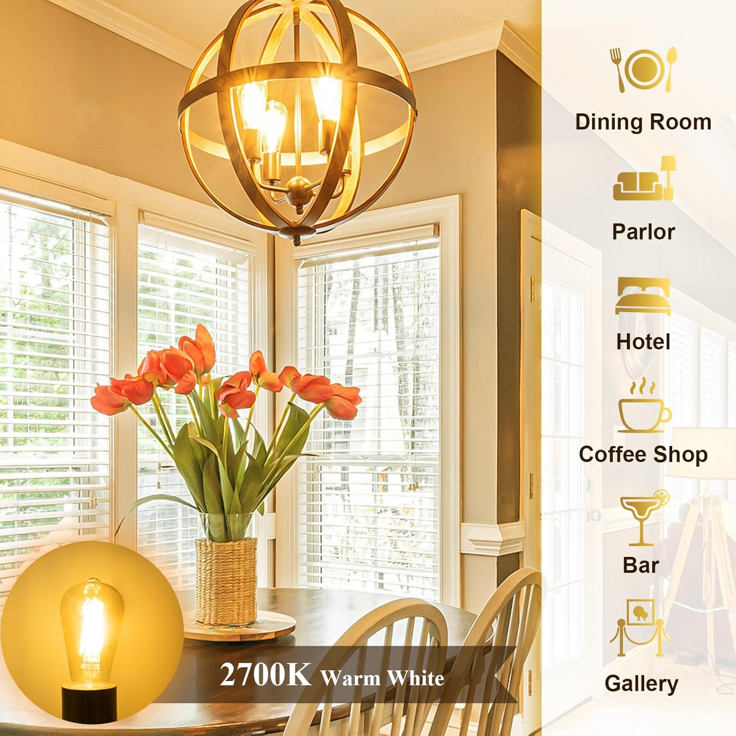 Dicuno Vintage Light Bulb B22, Bayonet Edison Light Bulb, Warm White 2700K, 6W Equivalent to 60W, 810LM, Filament Clear LED Bulb, Non-Dimmable, Pack of 6 image number 6