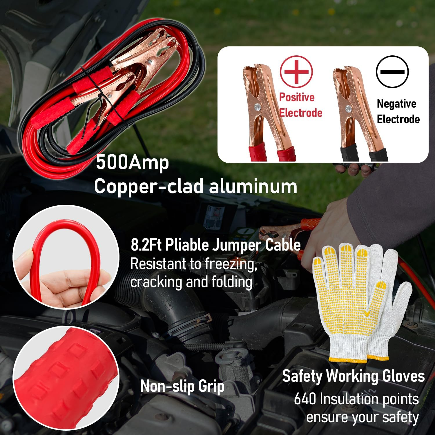 Socpuro Car Roadside Emergency Kit, Roadside Safety Tool Kit Assistance Bag with Jumper Cables, First Aid Kit, Tow Rope, Safety Hammer, Reflective Triangle for Car Vehicle Truck SUV image number 6