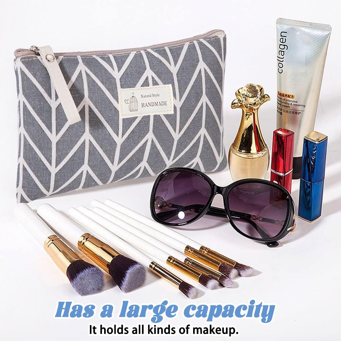 Pack of 2 Canvas Cosmetic Bag, Small Cosmetic Bag, Multifunctional Make up Bag, Travel Cosmetic Bag, Women'S Makeup Bag with Zip, Portable Wash Bag, Cosmetic Accessory Organiser