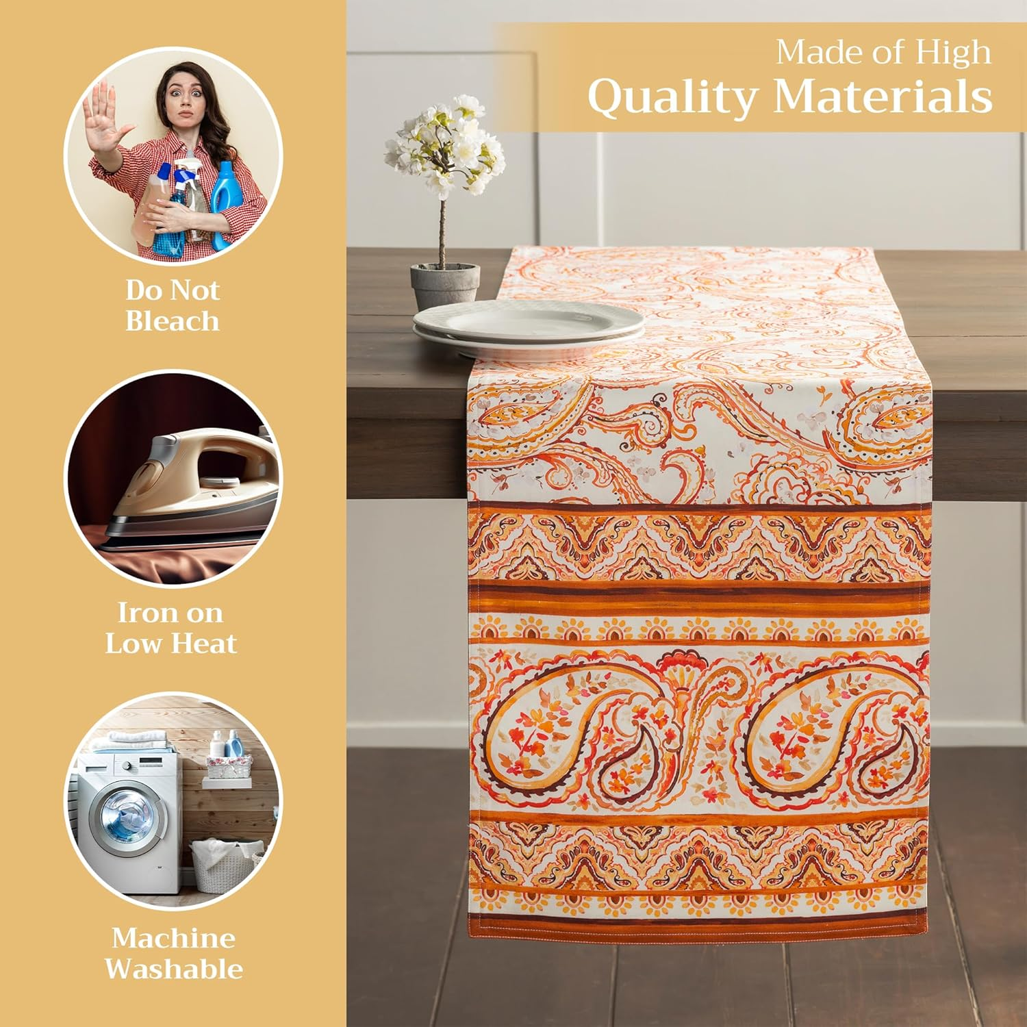 Maison D' Hermine Table Runner 100% Cotton Double Layer Table Runners 72 Inches Long for Thanksgiving Christmas Decorations Home Kitchen Dining Party Wedding (Palatial Paisley, 14.5" X 72") image number 5