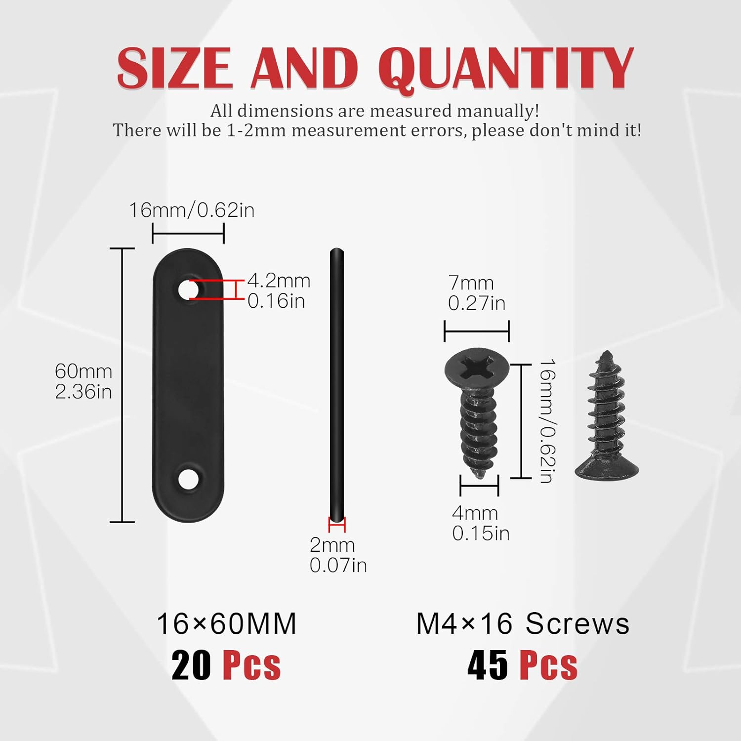 Hilitchi Straight Bracket Stainless Steel Black Straight Corner Braces Straight Flat Brace Mending Repair Flat Plates with Screw (60Mm, 20 Pack) image number 2