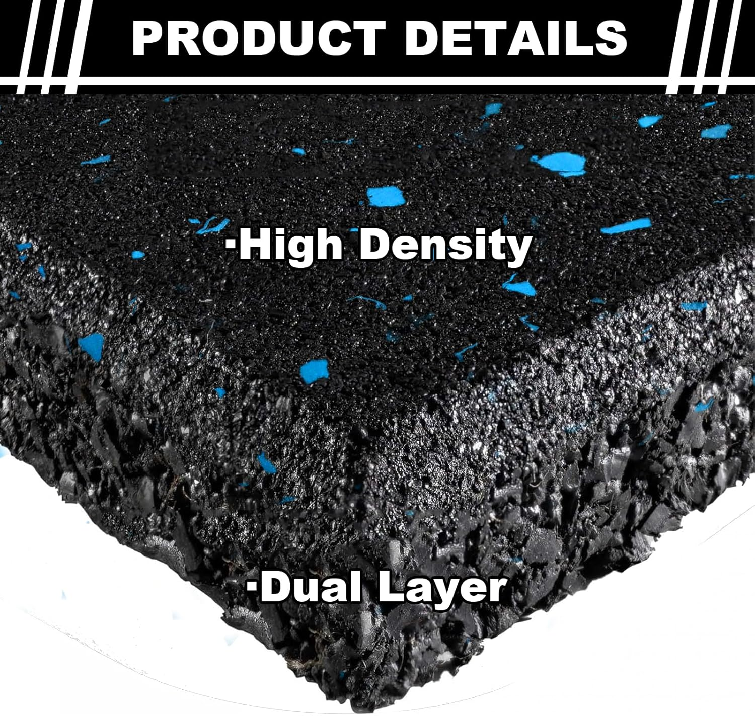 15MM Thick Gym Mat Flooring, 4 Pcs 50Cm X 50Cm High Density Rubber Exercise Gym Mats, Workout Equipment Ground Mats, Noise Shock Absorbing Surface for Home Gym Garage Floor Tiles (Black Blue Dots) image number 4