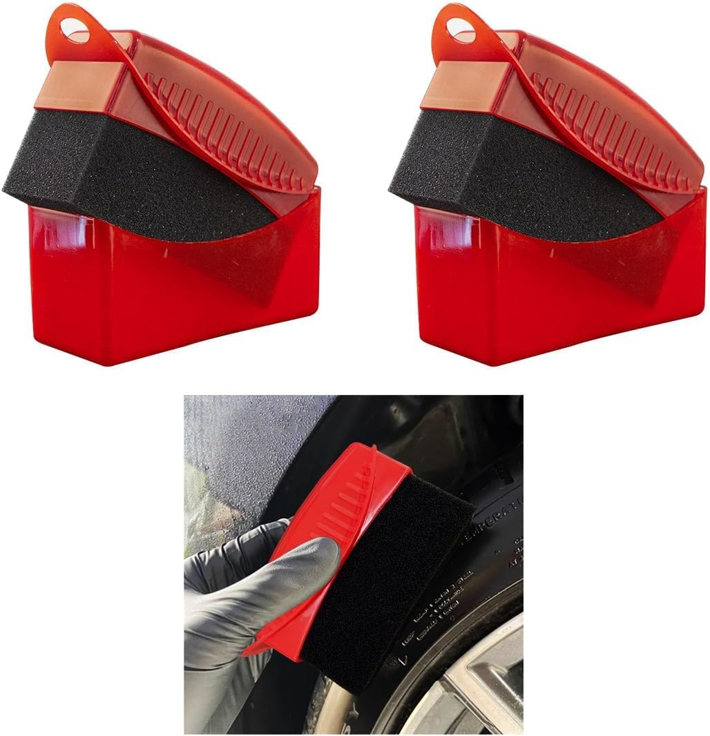 2PCS Tire Dressing Applicator, Reusable Car Tire Shine Sponge Applicator Pad with Lid, Durable Foam Auto Wheel Detailing Applicator for Vehicle Waxing Polishing Cleaning (Gray)