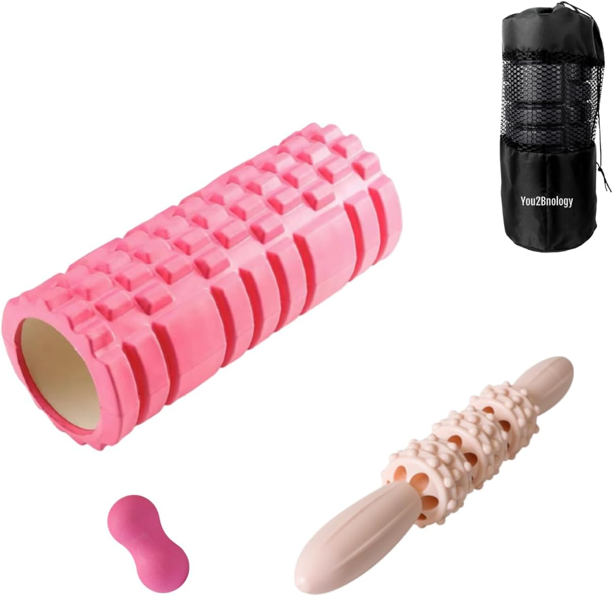 4-In-1 Foam Roller Kit for Deep Tissue Massage, 33Cm Muscle Roller Stick and Massage Ball for Physical Therapy Pain Relief Myofascial Release Balance Exercise (Pink/Peanut Massage Ball) image number 5