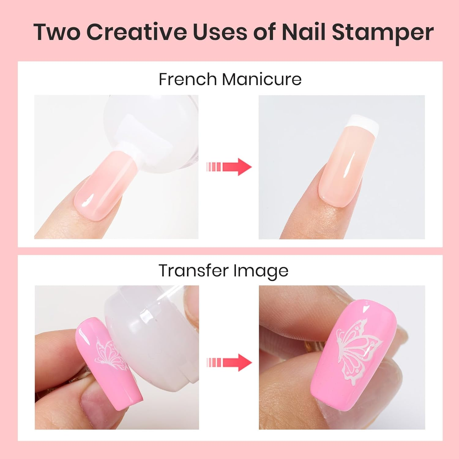 Beetles Nail Stamp 3Pcs Silicone French Tip Nail Stamp Kit with Replacement Nail Stamper Heads and Scrapers Soft Silicone Nail Printing Tool for Home Manicure Diy Nail Art Salon for Girls image number 3