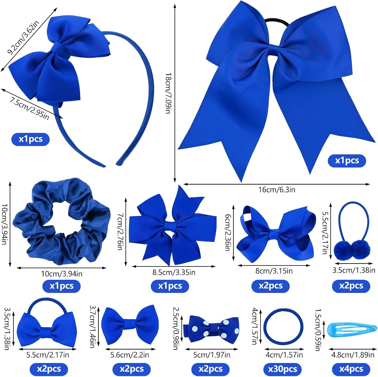 Bekecidi 48 PCS Girls School Hair Accessories Royal Blue Bow Hair Clips Headband Elastic Hair Bands Ribbon Hair Barrettes Bow Ponytail Holder Hair Accessories for Toddlers Kids Christmas Birthday Gift image number 2