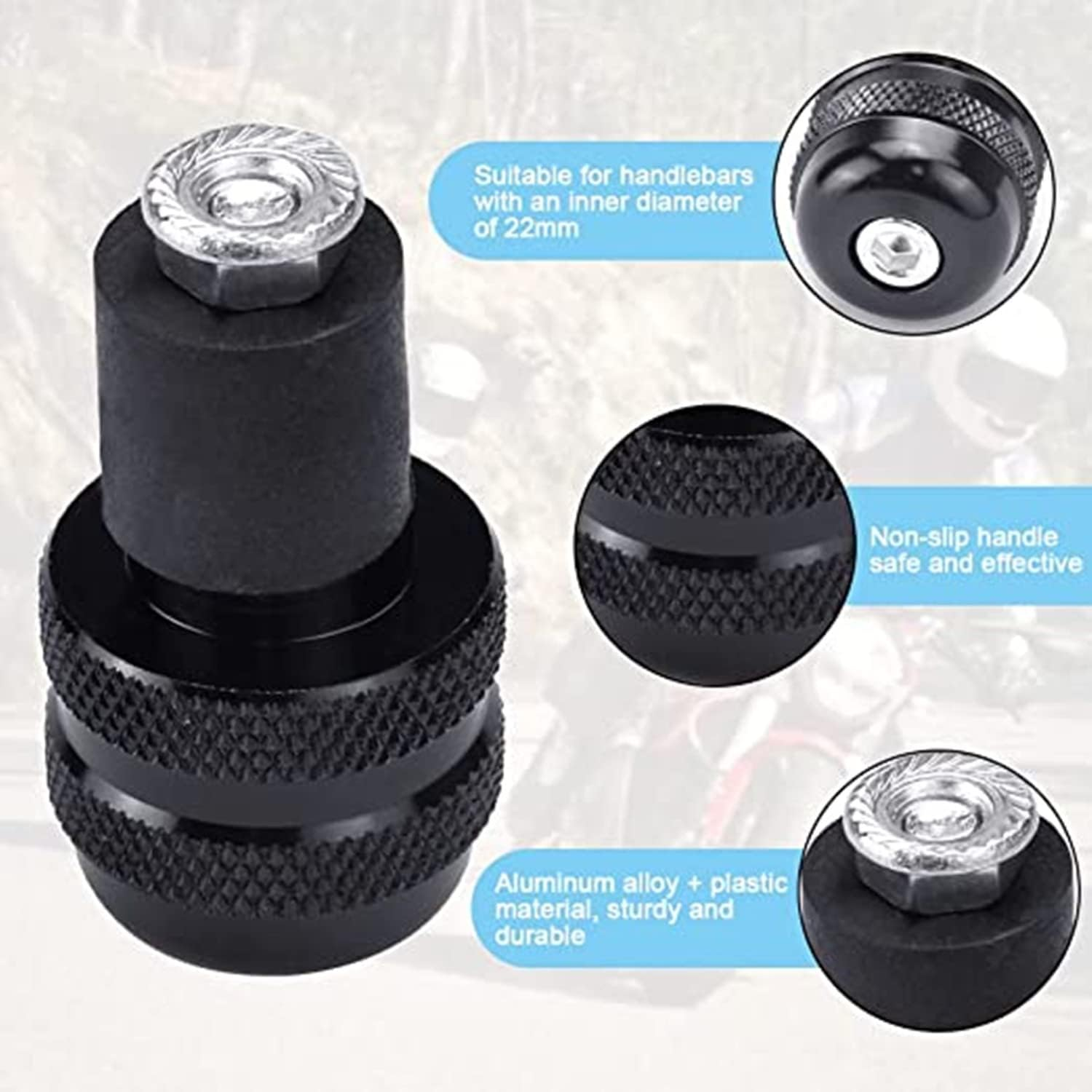 1 Pair of Motorcycle Bar End Plugs Universal for 7/8 Inch 22Mm Motorcycle Handlebar anti Vibration Aluminium Alloy Black Motorbike Accessories for Most Motorbike (Black) image number 4