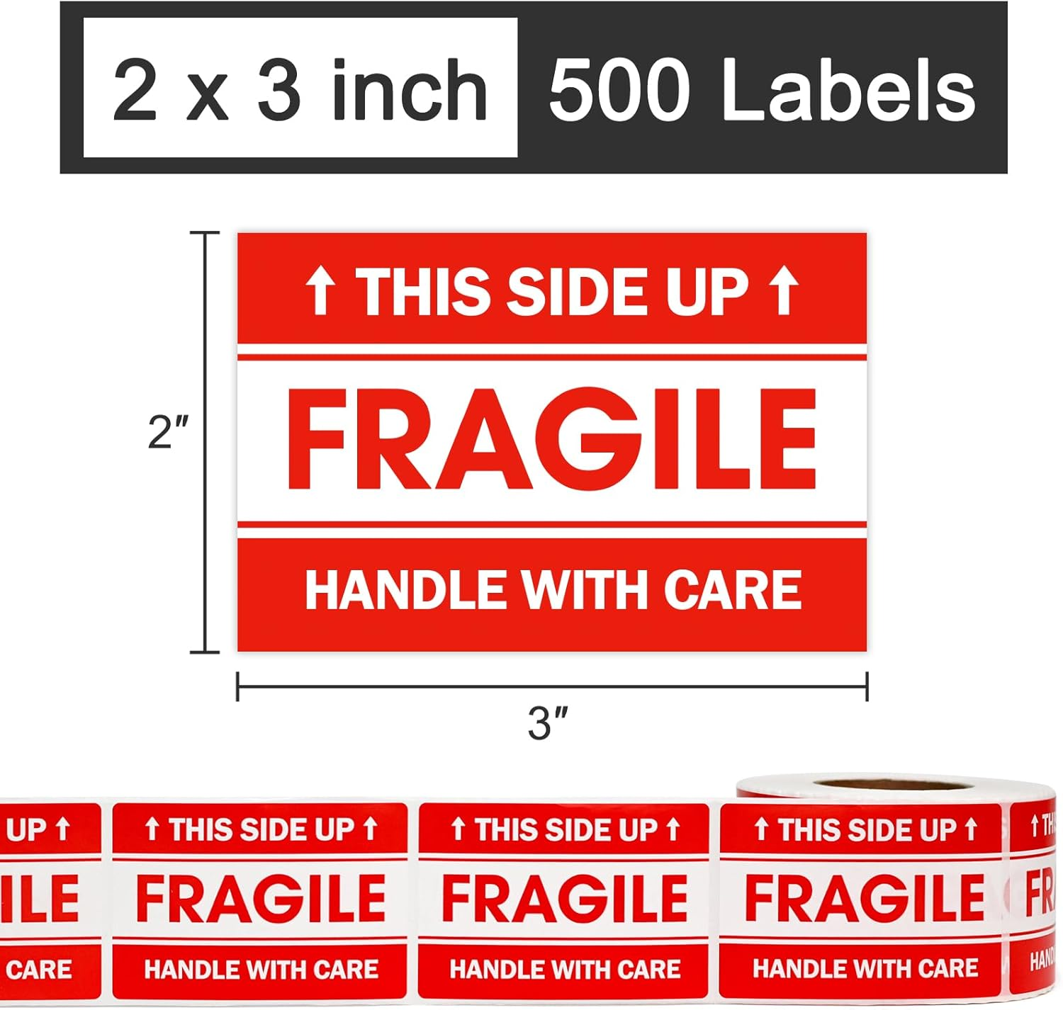L LIKED 2"X 3" Fragile Stickers 500 Labels per Roll Strong Adhesive (Handle with Care,This Side Up) Labels for Shipping and Moving image number 3