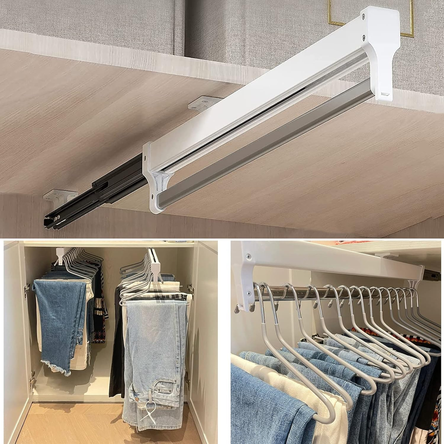 MAFAGE Extendable Clothes Rail for Pull-Out Hangers Adjustable Wardrobe Telescopic Clothes Rail 497 Mm White