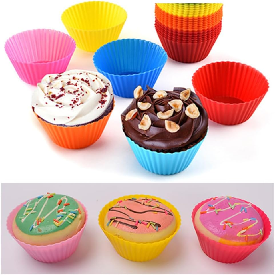 Silicone Muffin Cups, Wanfoou 24 Pack Silicone Reusable Cupcake Cases Baking Muffin Cups Liners Molds Sets, 3 Shapes image number 1