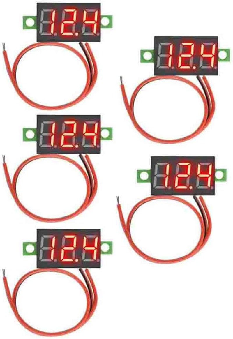 5Pcs Voltage Meter 2 Wire 0.28 Inch Mini Digital Voltmeter Panel DC 2.5V-30V Two-Wire Voltage Tester Meter LED Display (Green) image number 1
