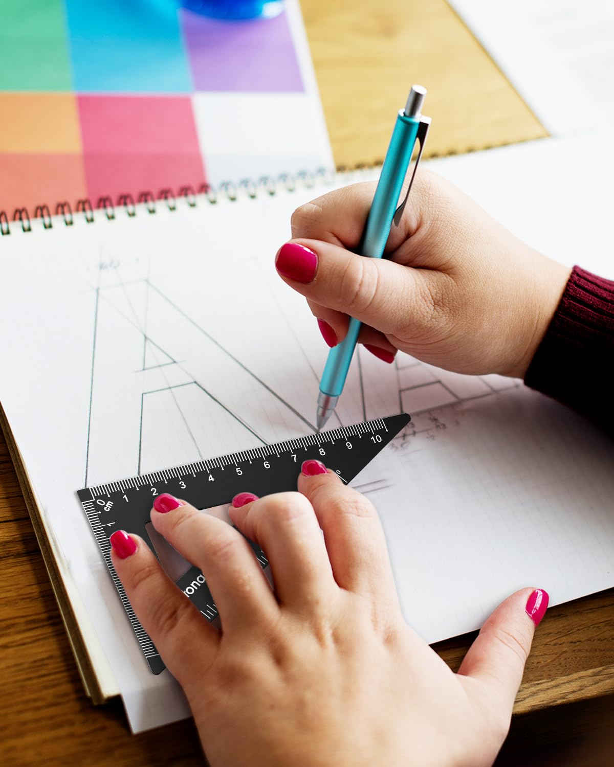 Honagu Triangular Ruler Set, 4 Pieces Aluminum Alloy Ruler, Metal Drafting Ruler, Geometric Protractor for Student,Draftsman, Engineers, Home School Office Supplies(20Cm/7.87Inch, Black) image number 7