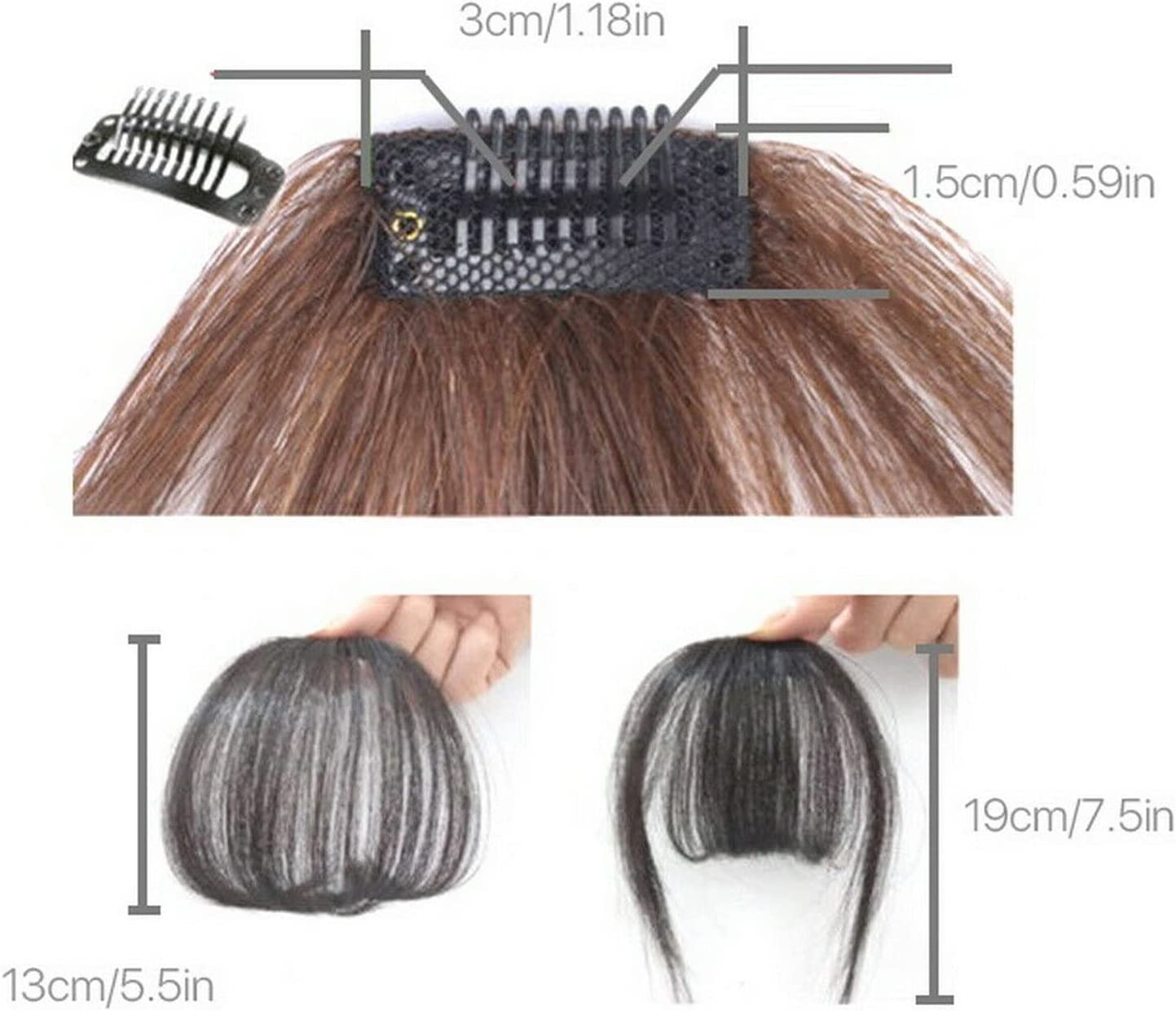 Women Thin Neat Air Bangs Hair Extensions Clip in on Fringe Front Hairpiece Front Neat Bang Fringe One Piece Striaght Hairpiece Accessories (Black) image number 6