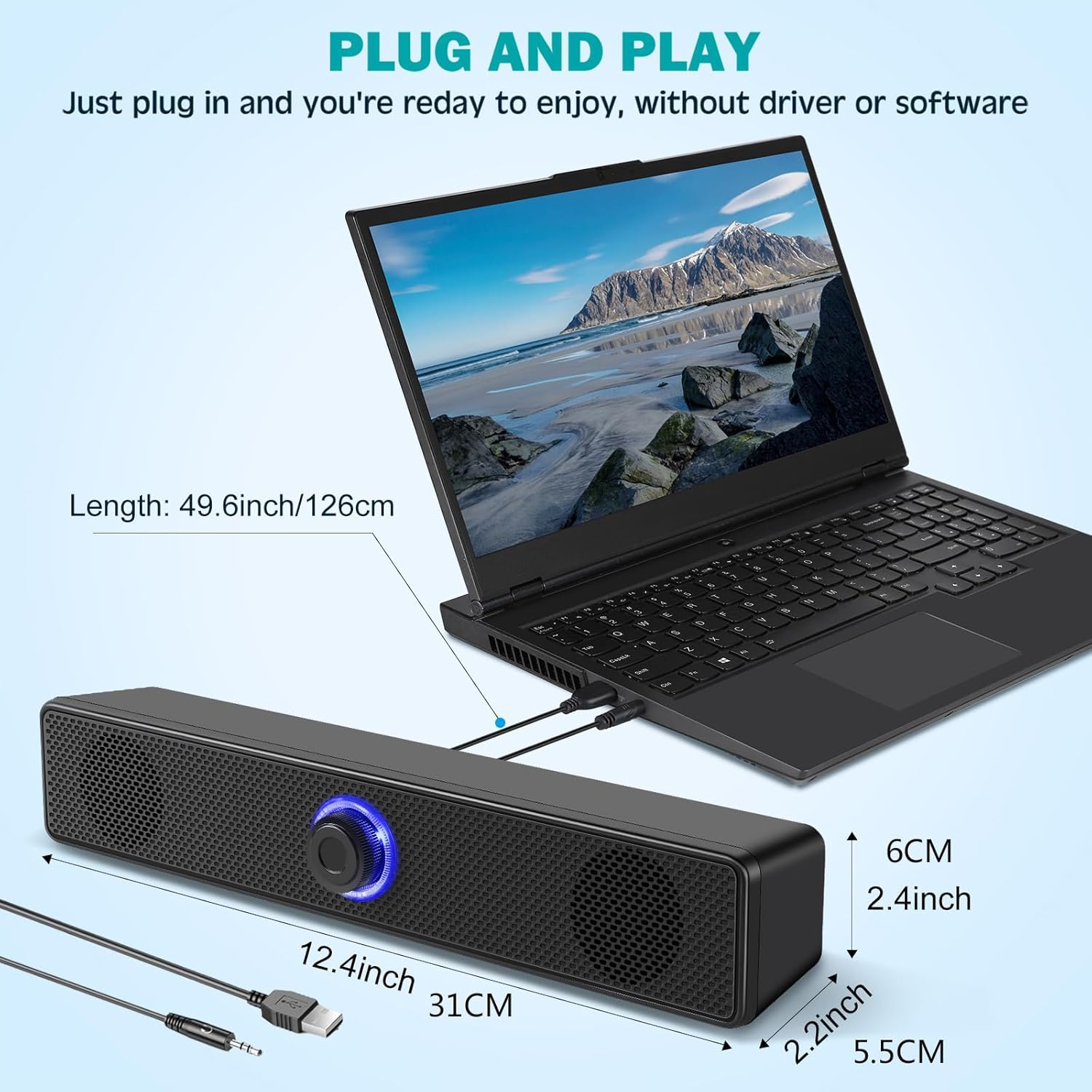 USB Computer Speakers, Stereo Sound Desktop Speakers with 3.5Mm Audio Plug for Computer, Laptop, PC, Pad, Cellphone image number 1