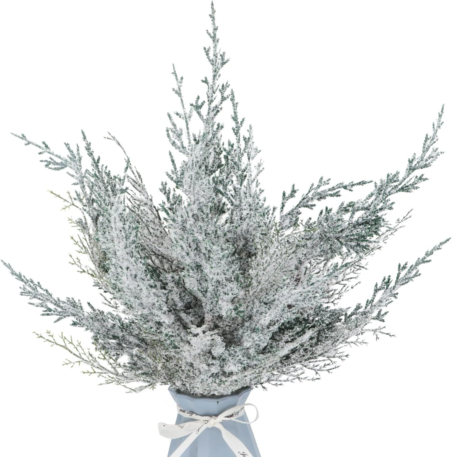 6 Pieces Frosted Artificial Cedar Pine Branches Sprigs 17" Snowy Faux Cedar Twig White Winter Greenery Stems Pine Picks Cedar Spray for Christmas Tree Craft Wreaths Garlands Holiday Season Decor (6) image number 2