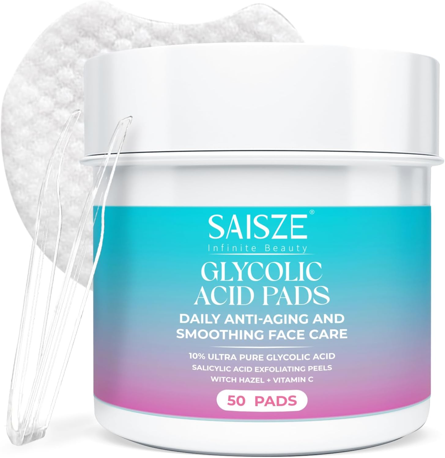 SAISZE Glycolic Acid Pads, 50 Toner Pads for Face Cleansing, Exfoliating Pads Chemical Peel with Salicylic Acid image number 2